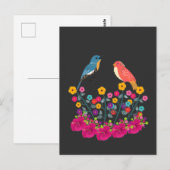 Blume und Vögel farbenfroh schön Postkarte (Vorne/Hinten)