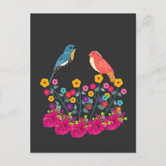Blume und Vögel farbenfroh schön Postkarte (Vorderseite)