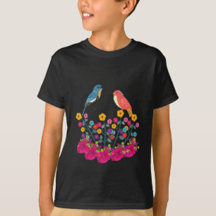 Blume und Vögel farbenfroh Schöner T - Shirt