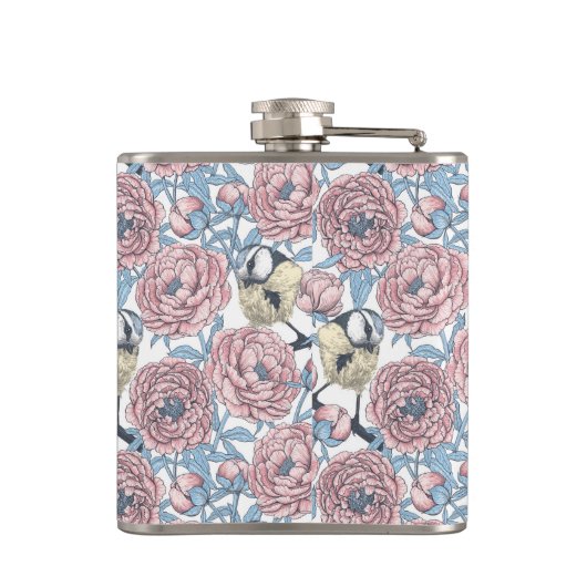 Blume und Vögel Flachmann (Rückseite)