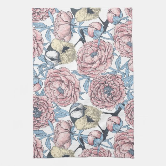 Blume und Vögel Geschirrtuch (Vertikal)