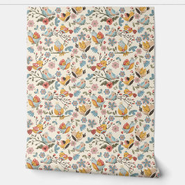 Blume und Vögel im bohischen Stil Tapete