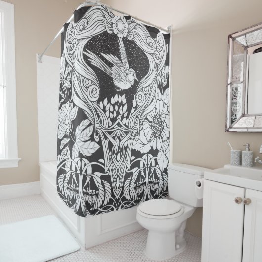Blume und Vogel im Jugendstil nahtlos pflücken Duschvorhang (Beispiel)