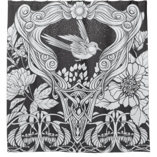 Blume und Vogel im Jugendstil nahtlos pflücken Duschvorhang