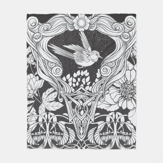 Blume und Vogel im Jugendstil nahtlos pflücken Fleecedecke (Vorderseite)