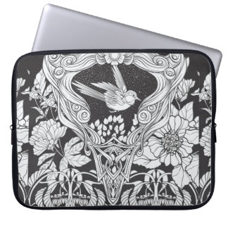 Blume und Vogel im Jugendstil nahtlos pflücken Laptopschutzhülle