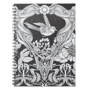 Blume und Vogel im Jugendstil nahtlos pflücken Notizblock
