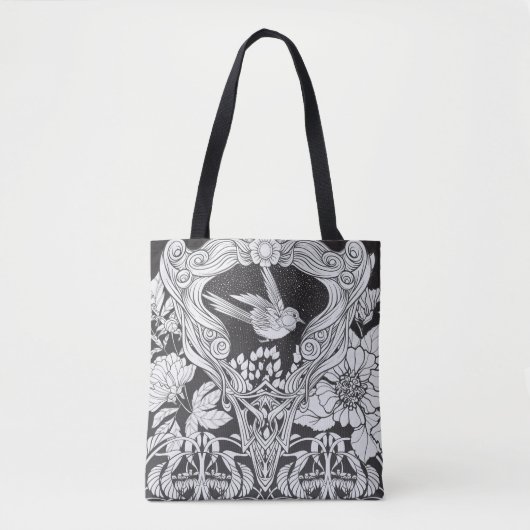 Blume und Vogel im Jugendstil nahtlos pflücken Tasche (Vorderseite)