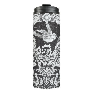 Blume und Vogel im Jugendstil nahtlos pflücken Thermosbecher