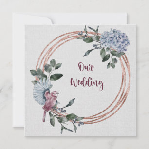 Blume und Vögel in Aquarellfarbe und Burgund Einladung