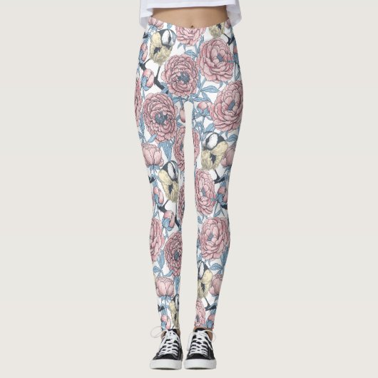 Blume und Vögel Leggings (Vorderseite)