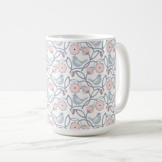 Blume und Vögel Nahtloses Muster Kaffeetasse (VorderseiteRechts)