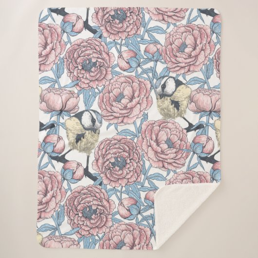Blume und Vögel Sherpadecke (Vorderseite)