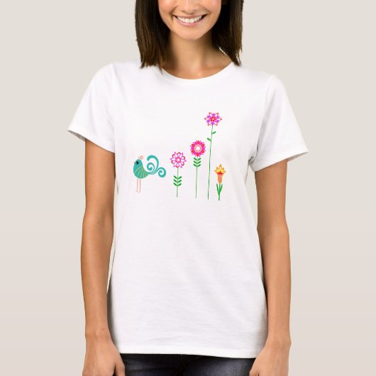 Blume und Vögel T-Shirt (Vorderseite)