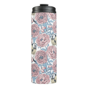 Blume und Vögel Thermosbecher