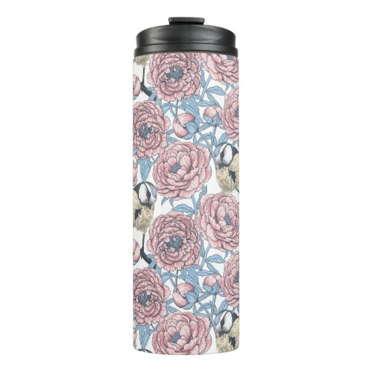 Blume und Vögel Thermosbecher (Vorderseite)