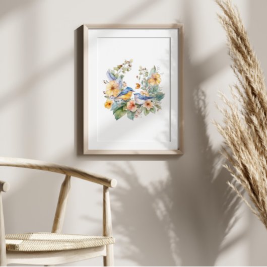 Blume und Vogelgewässer Poster