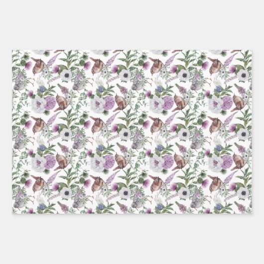 Blume- und Vogelschutzpapierblätter Geschenkpapier Set (Vorderseite 3)