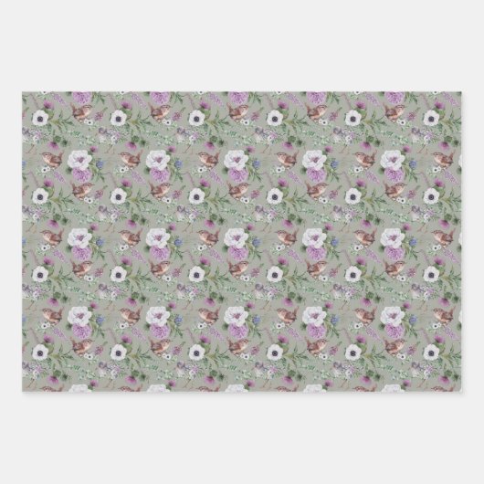 Blume- und Vogelschutzpapierblätter Geschenkpapier Set (Vorderseite 2)