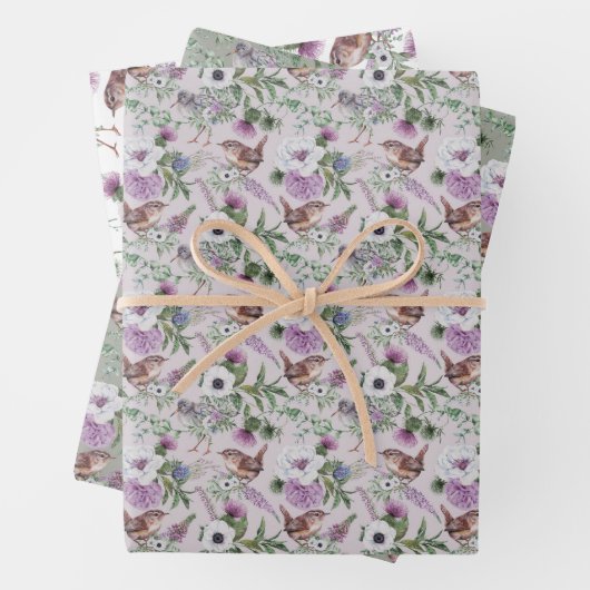 Blume- und Vogelschutzpapierblätter Geschenkpapier Set (Beispiel)