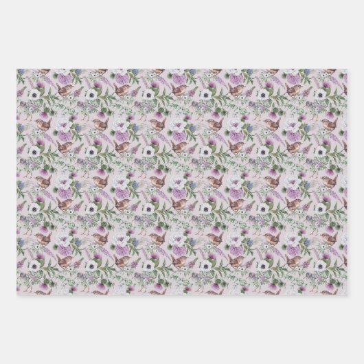 Blume- und Vogelschutzpapierblätter Geschenkpapier Set (Vorderseite)