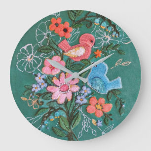 Blume- und Vogeluhr Große Wanduhr