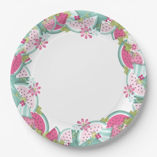 Blume und Wassermelonen Pappteller (Vorderseite)