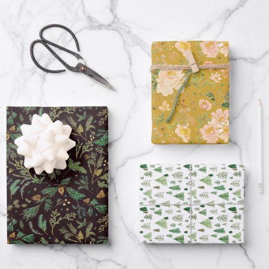 Blume und Weihnachtsbaum für die Winterkiefern Geschenkpapier Set (Vorderseite)