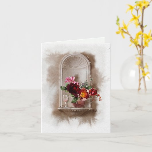 Blume und Weinglas Karte (Gelbe Blume)