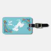 Blume und Weißes Einhorn | Monogramm Gepäckanhänger (Vorderseite horizontal)