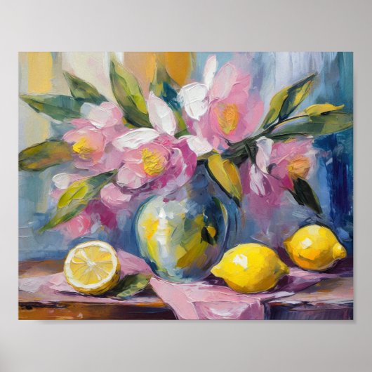 Blume und Zitronen Modernes Stillleben Poster (Vorne)