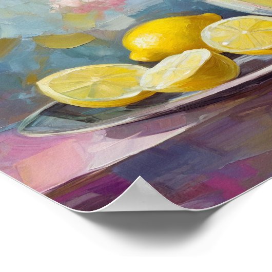 Blume und Zitronen Modernes Stillleben Poster (Ecke)