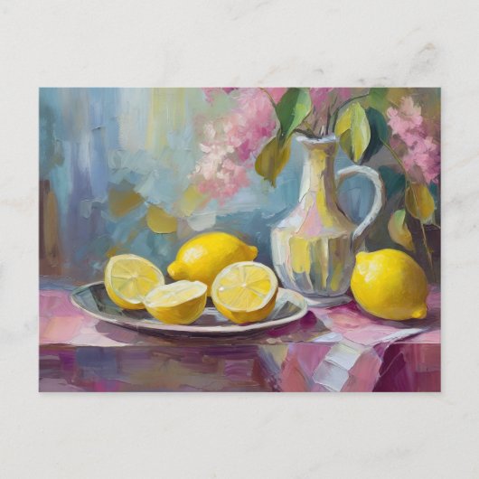 Blume und Zitronen Modernes Stillleben Postkarte (Vorderseite)