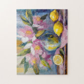 Blume und Zitronen Modernes Stillleben Puzzle (Vertikal)