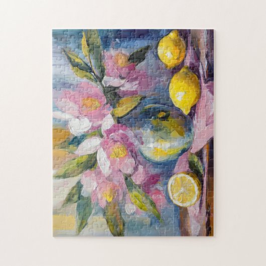 Blume und Zitronen Modernes Stillleben Puzzle (Vertikal)