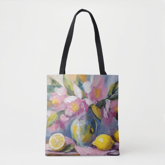Blume und Zitronen Modernes Stillleben Tasche (Vorderseite)