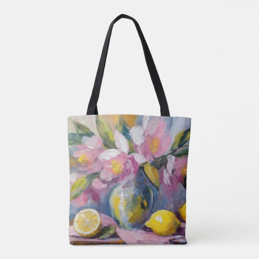 Blume und Zitronen Modernes Stillleben Tasche (Rückseite)
