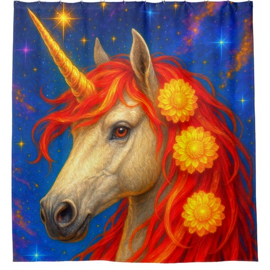 Blume Unicorn Duschvorhang (Vorderseite)