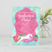 Blume Unicorn Fantasy Reitsport Graduierungsparty Einladung (Stehend Vorderseite)