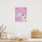 Blume Unicoron auf rosa Kunstdruck Poster (Küche)