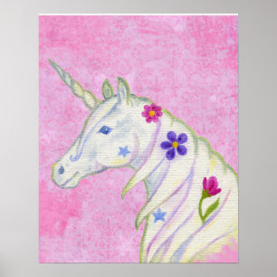 Blume Unicoron auf rosa Kunstdruck Poster