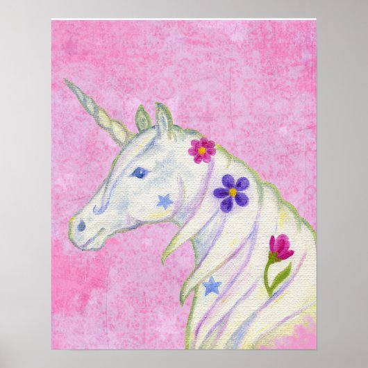 Blume Unicoron auf rosa Kunstdruck Poster (Vorne)