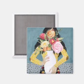 Blume Vase Girl Magnet (Vorderseite/Rückseite)
