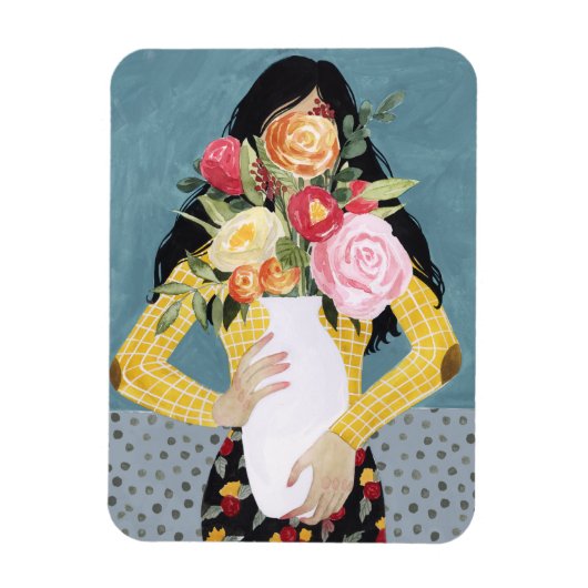 Blume Vase Girl Magnet (Vertikal)