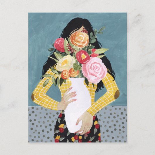 Blume Vase Girl Postkarte (Vorderseite)