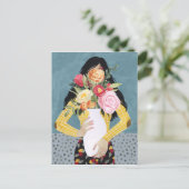 Blume Vase Girl Postkarte (Stehend Vorderseite)