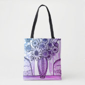 Blume Vase Line Zeichnend Lila blaue Blumenkunst Tasche (Vorderseite)