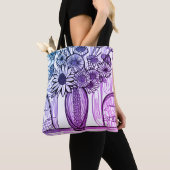 Blume Vase Line Zeichnend Lila blaue Blumenkunst Tasche (Von Nahem)