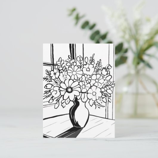 Blume Vase Simplistic Sketch Postkarte (Stehend Vorderseite)