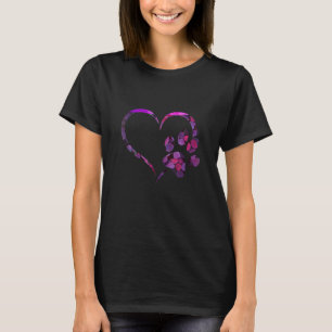 Blume Veilchen Lila Hund Katze Pfotenabdruck Herz T-Shirt